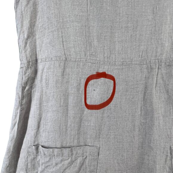 Flax Linen Dress Women S Beige Sleeveless Pockets Back Button Cottage-Tiny Flaws - Picture 3 of 14